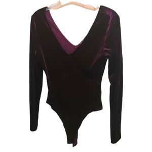 Burgundy Velvet Long Sleeve Bodysuit